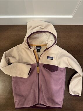 Patagonia Kids Two-Tone Hooded Fleece Jacket - Cream & Purple
